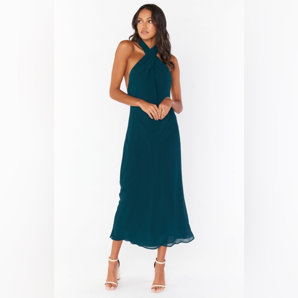 NWT Show Me Your Mumu Jasmine Halter Midi Dress Emerald Chiffon